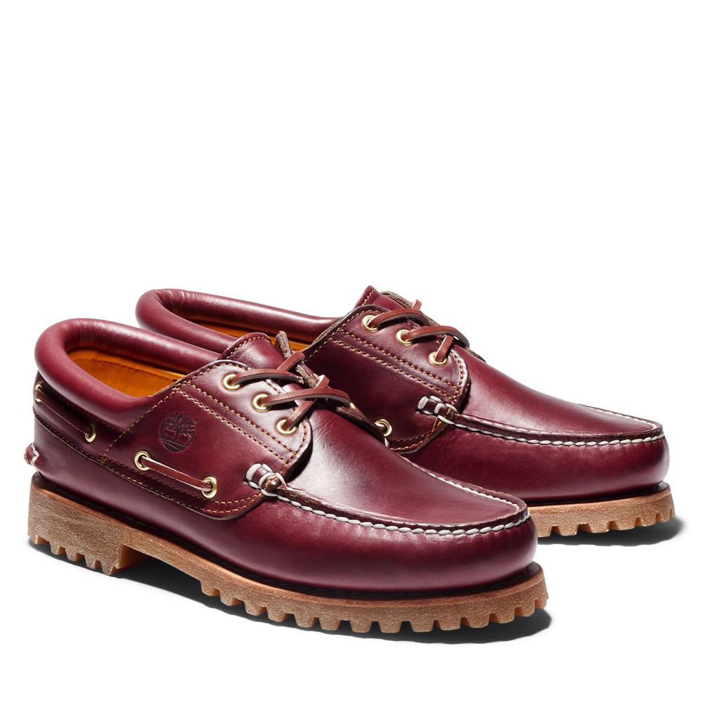 Timberland Mens Boat Shoes Icon 3-Eye Classic Handsewn Lug - Burgundy - India EL1736204